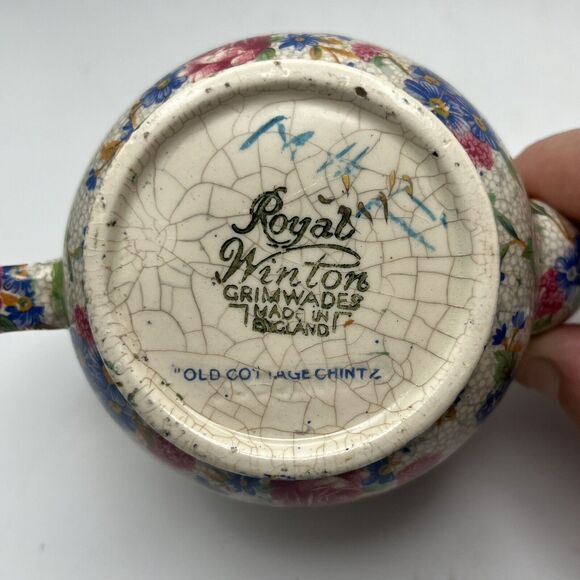 Vintage Royal Winton Teapot England Grimwades Old Cottage Chintz Pre 1960 1 Cup - Picture 9 of 16